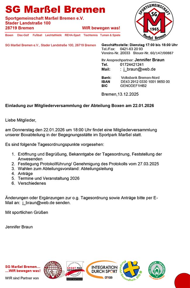 Einladung Mitgliederversammlung 2026