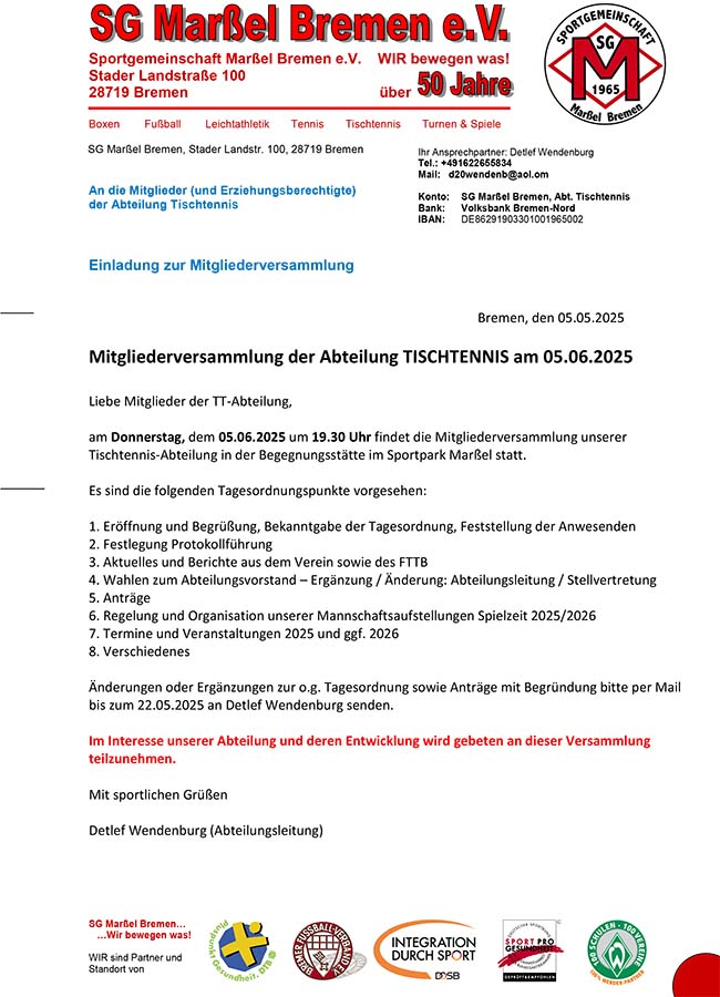 Einladung Mitgliederversammlung 2025