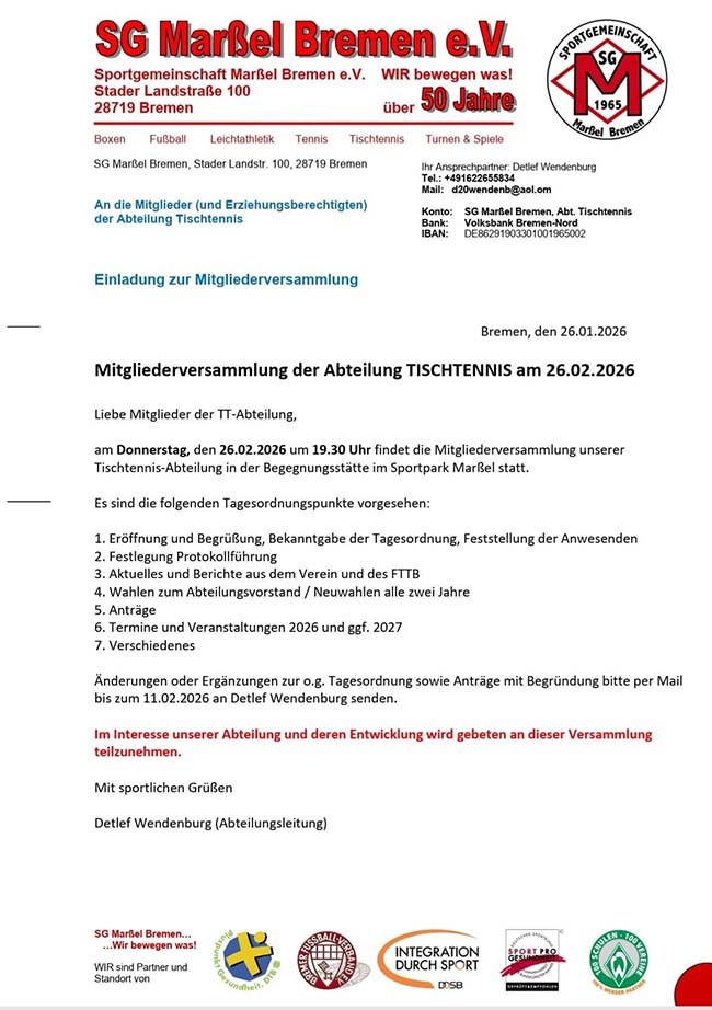 Einladung MV Tischtennis 2026
